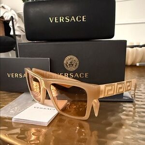 Versace Beige Sunglasses with Gold Accents